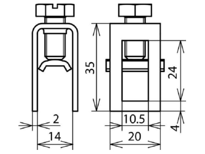 Dimensional drawing 1 Dehn 563 013 Busbar terminal 95mm 
