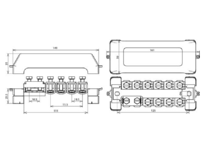 Mazeichnung 3 Dehn PAS 11AK Potentialausgleichschiene K12 10x2 5 95 Rd10