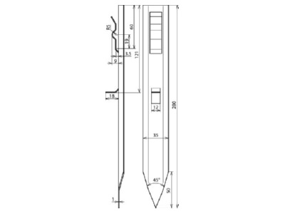 Dimensional drawing 2 Dehn AH FE RF Accessory for lightning protection
