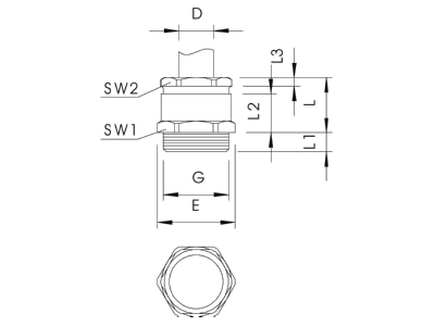 Dimensional drawing 1 OBO 162 MS PG 9 Cable gland   core connector
