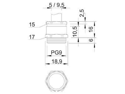 Dimensional drawing 2 OBO 162 MS PG 9 Cable gland   core connector
