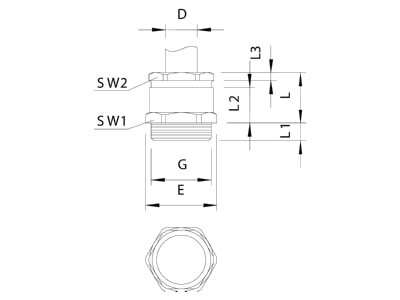 Dimensional drawing 3 OBO 162 MS PG 9 Cable gland   core connector