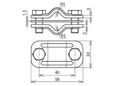 Dimensional drawing 1 Dehn 460 517 Lightning protection disconnect clamp
