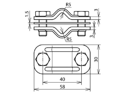 Dimensional drawing 2 Dehn 460 517 Lightning protection disconnect clamp
