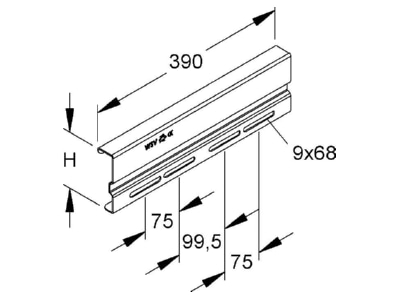 Dimensional drawing Niedax WSV 105 390 Longitudinal joint for cable tray