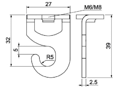 Dimensional drawing 1 OBO 2989 M6 G Screw hook
