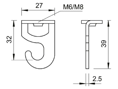Dimensional drawing 2 OBO 2989 M6 G Screw hook