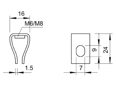 Dimensional drawing 1 OBO 2083 M6 G Screw hook
