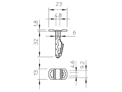 Dimensional drawing 1 OBO 910 STK 6x30 Push fit plug 6x30mm
