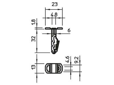 Dimensional drawing 2 OBO 910 STK 6x30 Push fit plug 6x30mm
