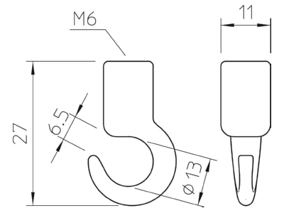 Dimensional drawing 1 OBO 2081 K M6 Screw hook
