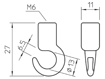 Dimensional drawing 2 OBO 2081 K M6 Screw hook