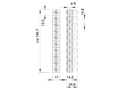 Dimensional drawing 1 OBO 71 Terminal strip 10 p

