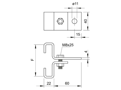 Mazeichnung 3 OBO 325 100 FT Traegerklammer feuer vz