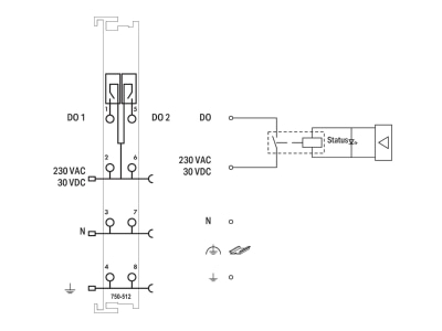 Circuit diagram WAGO 750 512 Fieldbus digital module 0 In   2 Out
