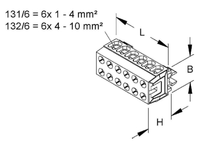 Dimensional drawing Kleinhuis 131 6 Terminal strip 6 p