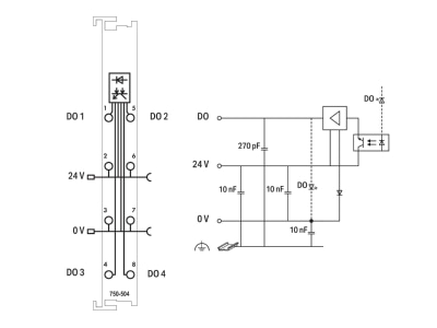 Circuit diagram WAGO 750 504 Fieldbus digital module 0 In   4 Out