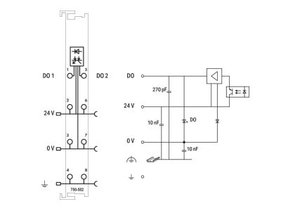 Circuit diagram WAGO 750 502 Fieldbus digital module 0 In   2 Out