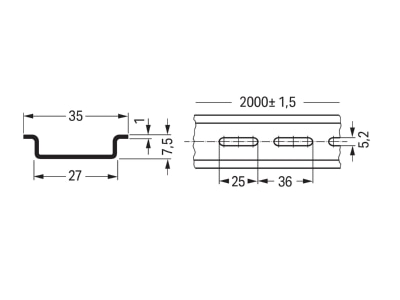 Dimensional drawing WAGO 210 112 DIN rail  top hat rail  35 7 5 mm 2000mm