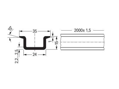 Mazeichnung WAGO 210 198 Cu Tragschiene 2m lang 35x15mm  2 3mm dick