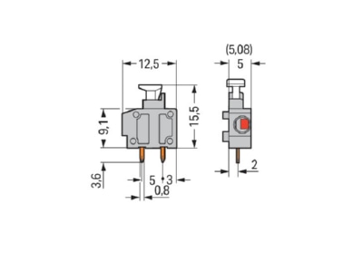 Dimensional drawing WAGO 235 401 331 000 Printed circuit board terminal 1 pole