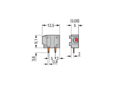 Dimensional drawing WAGO 235 401 Printed circuit board terminal 1 pole