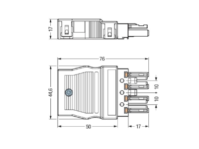Dimensional drawing 1 WAGO 770 104 Connector plug in installation
