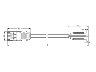 Dimensional drawing WAGO 771 9993 206 101 Patch cord building installation 3 pole
