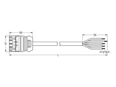 Dimensional drawing WAGO 771 9995 207 501 Patch cord building installation 5 pole