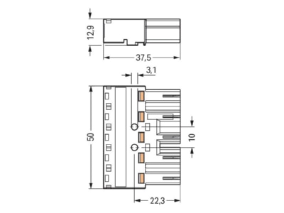 Dimensional drawing WAGO 770 215 Connector plug in installation