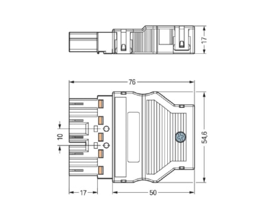 Dimensional drawing 2 WAGO 770 315 Connector plug in installation