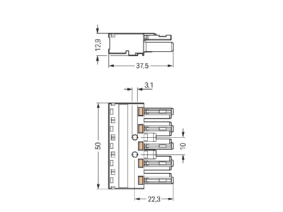 Dimensional drawing WAGO 770 405 Connector plug in installation