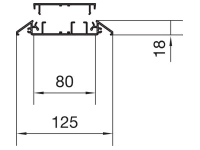Dimensional drawing Tehalit AKA181250 ELN On floor wireway 125x18mm