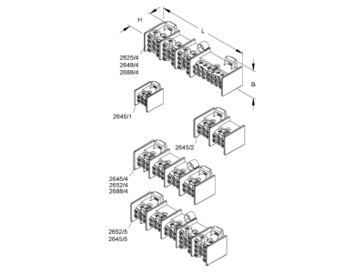 Dimensional drawing Kleinhuis 2645 1 Power distribution block  rail mount 