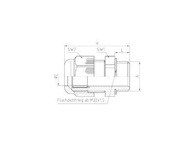 Mazeichnung Jacob 50 632 PA 7001L Kabelverschraubung M32 langes Gew 