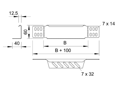 Dimensional drawing 1 OBO RWEB 615 FS End piece for cable tray  solid wall 
