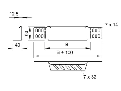 Dimensional drawing 2 OBO RWEB 615 FS End piece for cable tray  solid wall 