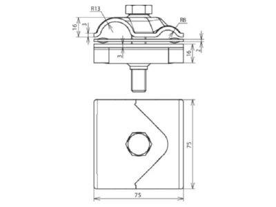 Dimensional drawing 1 Dehn MMVK R16 R25 ST T  cross  parallel connector
