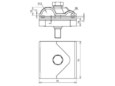 Dimensional drawing 2 Dehn MMVK R16 R25 ST T  cross  parallel connector