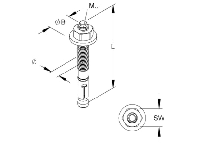 Dimensional drawing Niedax DAZ 12X10 Anchor bolt M12x90mm