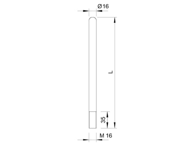 Dimensional drawing 1 OBO 101 ALU 1500 Interception rod with thread
