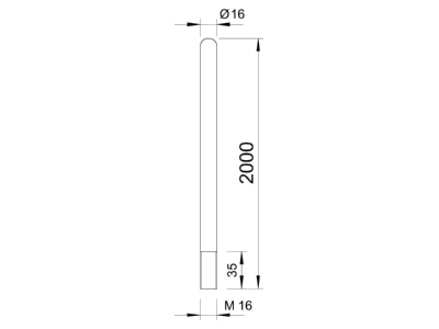 Dimensional drawing 2 OBO 101 ALU 2000 Interception rod with thread
