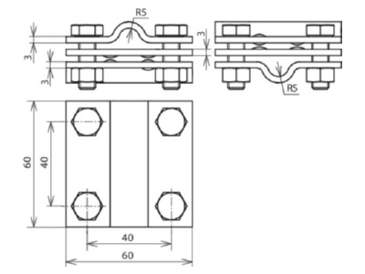 Dimensional drawing 1 Dehn 319 207 Cross connector lightning protection

