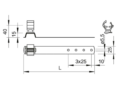 Dimensional drawing 1 OBO 157 FK CU 230 Roof holder for lightning protection
