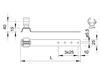 Dimensional drawing 2 OBO 157 FK CU 230 Roof holder for lightning protection
