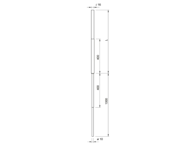 Dimensional drawing 1 OBO 204 KS 2500 Lead in earthing rod 16x2500mm
