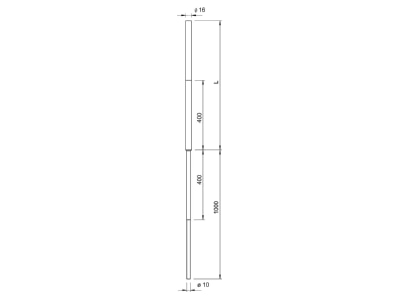 Dimensional drawing 2 OBO 204 KS 2500 Lead in earthing rod 16x2500mm

