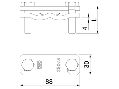 Ma�zeichnung 1 OBO 250 A VA Diagonalklemme
