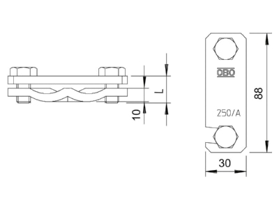 Ma�zeichnung 2 OBO 250 A VA Diagonalklemme