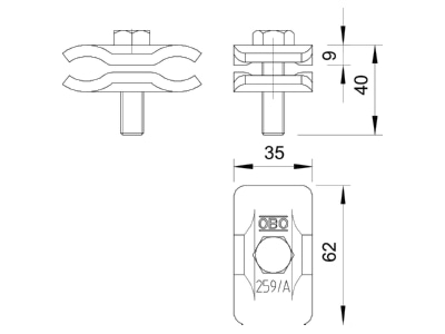 Ma�zeichnung 2 OBO 259 A ST Parallelklemme